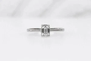 1.00 CT Emerald Cut VS/SI Lab Grown Diamond Women Solitaire Ring 14K White Gold - Picture 1 of 6