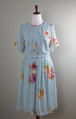 ESHAKTI синий розовый сад цветочный с подкладкой плиссированные трапеции платье размер заказ (1 X) - Изображение 1 из 4