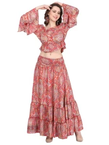 Damen Sommer bedruckter Rock & schulterfreies Oberteil Co Ord zweiteiliges Set 05-teiliges Mix-Set - Bild 1 von 8