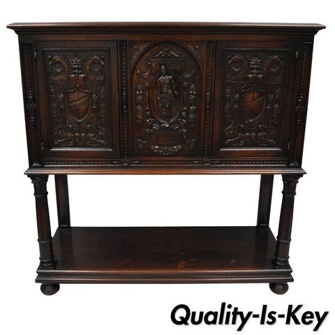 Antique Renaissance Revival Figural Carved Walnut Cabinet Sideboard Cupboard Cover