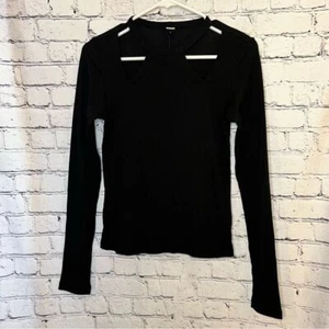 Blusa acanalada Monrow nueva con etiquetas negra recortada manga larga talla grande funciona - Imagen 1 de 7