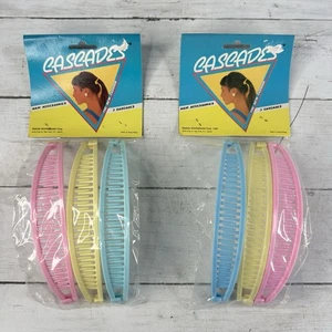 NOS 80s CASCADES 6” Banana Hair Clips Pastel 2 Packs (6 Total) Vintage 80s Retro - Picture 1 of 7