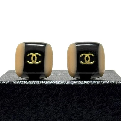 CHANEL 01A schwarze zweifarbige quadratische Ohrringe CC Logo Coco Mark... - Bild 1 von 4