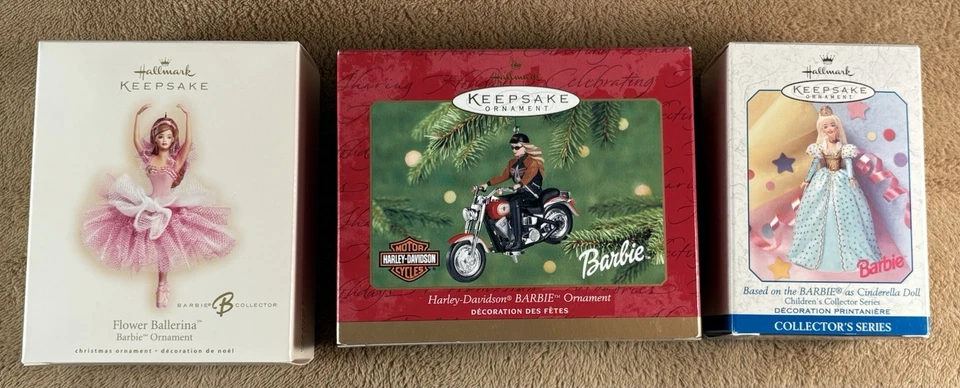 3 adornos de recuerdo Hallmark Harley-Davidson Barbie, bailarina, Cenicienta Foto 1 de 4