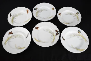 Set 6 antiche zuppiere Haviland Limoges farfalla prato visitatori - Foto 1 di 9