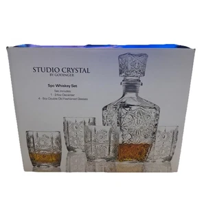 Godinger Whisky Set Studio Kristall Karaffe + 4 doppelte altmodische Gläser - Bild 1 von 6