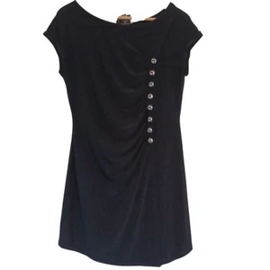 Joseph Ribkoff Tunic Top Size 10 Black Cap Sleeve Rutched Metal Bikercore - Bild 1 von 5