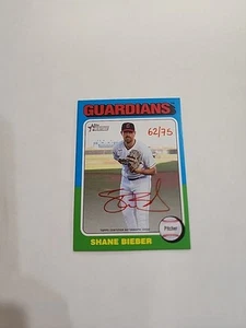 2024 Topps Heritage High Number Shane Bieber Red Ink Real One Auto /75 ZL - Bild 1 von 2