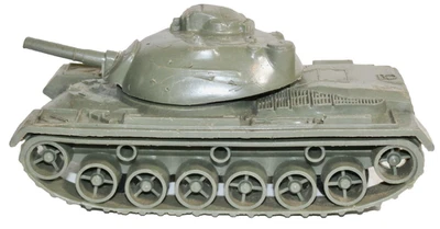 VINTAGE TEE-MEE OD GREEN 5" PLASTIC M48 PATTON MAIN BATTLE TANK MADE N USA 1960s - Image 1 of 4