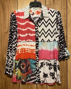 Camicia JOHN MARK grande stampa patchwork bottoni davanti rotolo linguetta maniche - Foto 1 di 6