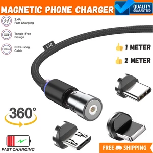 3 in 1 Magnetic USB Cable 3A FAST Charging Charger Sync Phone Type-C Micro & iOS - Picture 1 of 16