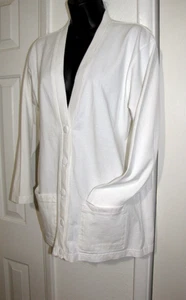 Hunt Club Vintage 90s Button Up Cardigan White 100%-Cotton Preppy Wm. M - Picture 1 of 11