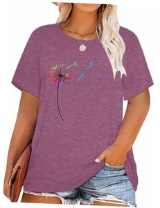 Women Plus Size T Shirts Short Sleeve Casual Graphic Tee Tops 1X Mauve - Picture 1 of 6