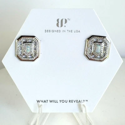 Bomb Party October Earrings Studs "Nothing But Sparkle" Opal on Rhodium ER11909 - Image 1 of 3