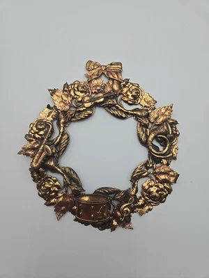 Vintage 3D Flat Sturdy Gold Metal , Musical Instruments And Leaves 13"  - Image 1 of 2