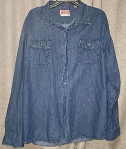 Wrangler Denim Shirt Men’s XL Blue Medium Wash Western Rodeo Cowboy - Picture 1 of 10