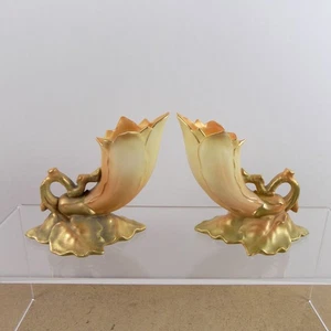 2 antike Royal Worcester Blush Elfenbein Füllhorn Vasen 891 Blumenform 3,5" hoch - Bild 1 von 7