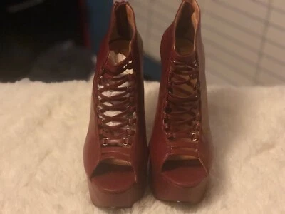 Botines Luichinu Borgoña Punta Abierta Plataforma Foto 1 de 4