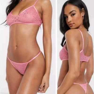 Free People Kelly Heart Lace Lingerie Set Pink Black Bra Panty Thong Sizes S, XS - Picture 1 of 15