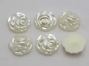 200 Ivory Acrylic Flatback Pearl Engraved Rose Flower Cabochons 12mm Bow Center - Picture 1 of 5