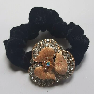 Corbata de terciopelo cristal estrás flor cola de caballo moño soporte nuevo Foto 1 de 4