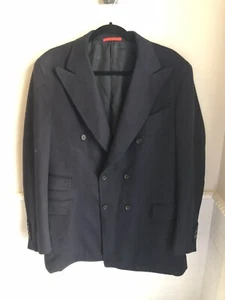 ISAIA Napoli COAT DOUBLE BREASTED Wool Cashere Blend Blue Sz 52 IT Large Italy - Picture 1 of 9
