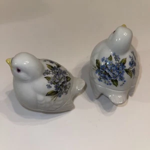 2 Stück Porzellan Nest Vogel Schmuck Box Vergiss mich nicht Blumen Made in Japan - Bild 1 von 9