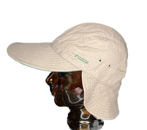Vintage CC Filson Fly Fishing Cap Logo Long Duck Bill Neck Flap Hat XXL USA Made - Picture 1 of 7
