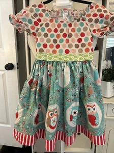 Girls KPEA Polka Dot Owl Dress Size Six - Picture 1 of 4