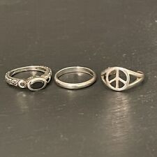 SILPADA Ring Lot three sterling silver Garnet Band Peace Sign Modernist Rings