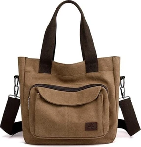 Women's Canvas Tote Purse Shoulder Crossbody Bag Small Handbag Multi-Pocket - Picture 1 of 5