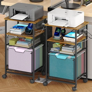 4-Tier Rolling File Cart with Open Storage Shelf, 2 Drawer Mobile Filing Cabinet - Picture 1 of 9