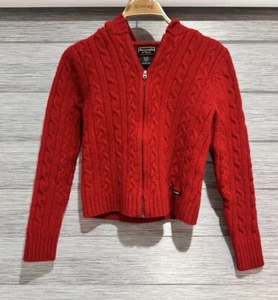 Abercrombie Fitch Kids  Sweater Red Cable Knit Full Zip Hooded Size L Hooded - Picture 1 of 5