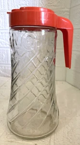 Vtg Tang Brand Orange Drink Swirled Clear Glass 1 Qt Pitcher Orange Lid 1970 - Picture 1 of 7