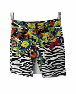 Girl's Size 12 Denim Shorts E.Q. Multicolor Floral Front and Zebra Print Pockets - Picture 1 of 4