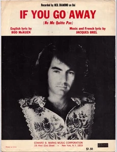 1966 If You Go Away Ne Me Quitte Pas Sheet Music Neil Diamond Rod McKuen - Picture 1 of 3