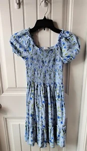 Girls L 10/12 The Children’s Place Blue Floral Dress Puff Sleeve Smocked - Picture 1 of 8