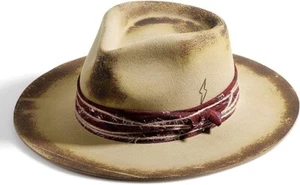 Wide Brim Fedora Hats for Men Women 100% Wool Felt Hat Distressed/Burned Handmad - Picture 1 of 6