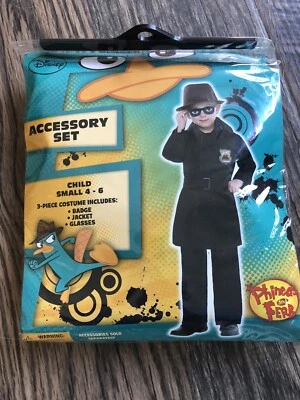 Conjunto de acessórios fantasia Phineas & Ferb Agent P crachá/jaqueta/óculos pequeno 4-6 NOVO! - Imagem 1 de 2
