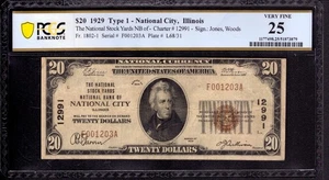1929 $20 NATIONAL CITY STOCK YARDS BANK NOTE CURRENCY ILLINOIS PCGS B VF 25 - Picture 1 of 2