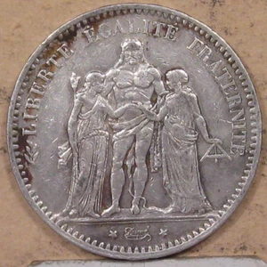 France 1875-A Silver 5 Francs Hercules. #35 - Picture 1 of 5