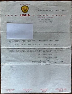 Brewery letter and envelope - Puerto Rico - Cerveceria India, Mayaguez - 1964 - Photo 1/2
