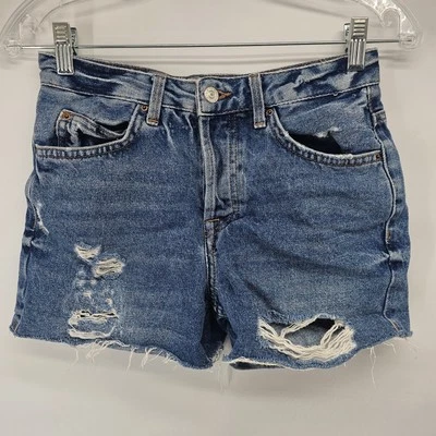 Шорты женские Topshop Moto Ashley размер 2 синие джинсовые искусственно состаренные - Изображение 1 из 4