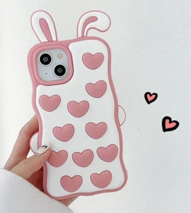 3D Ears Rabbit Bunny Lapin Heart Coque Cover Case For Iphone 15 Pro Max 14 13 12 - Photo 1 sur 7