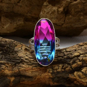 Fantástico Bicolor Turmalina Gema 925 Plata de Ley Hecho a Mano Anillo Todo - Imagen 1 de 3