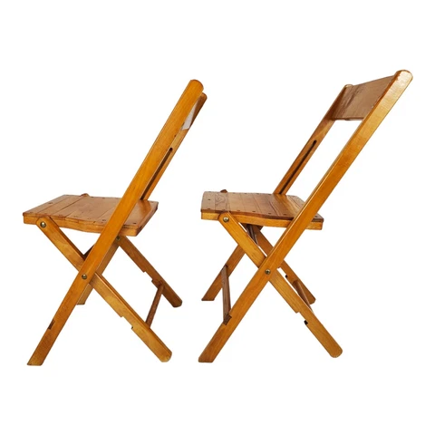 Vintage Statted Oak Folding Chair Pair Yacht Club Adirondack Mid-Century USA Cover