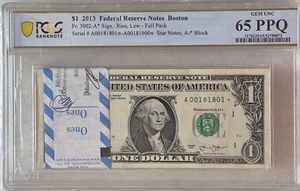 2013 $1 BEP Strap of 100 $1 Star Notes Uncirculated Sequential Boston 65 PPQ Gem - Picture 1 of 2