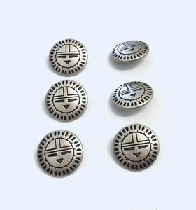 6 Metal Silver Buttons Southwest Native American Shank Sewing 22 mm #MT1 - Picture 1 of 6