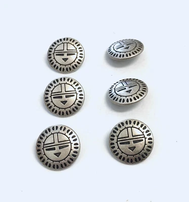 6 Metal Silver Buttons Southwest Native American Shank Sewing 22 mm #MT1 - Image 1 of 4