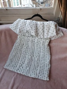 Self-Portrait Women's Dot Frill Mini Dress White and Black Polka Dot Size 14 - Picture 1 of 11
